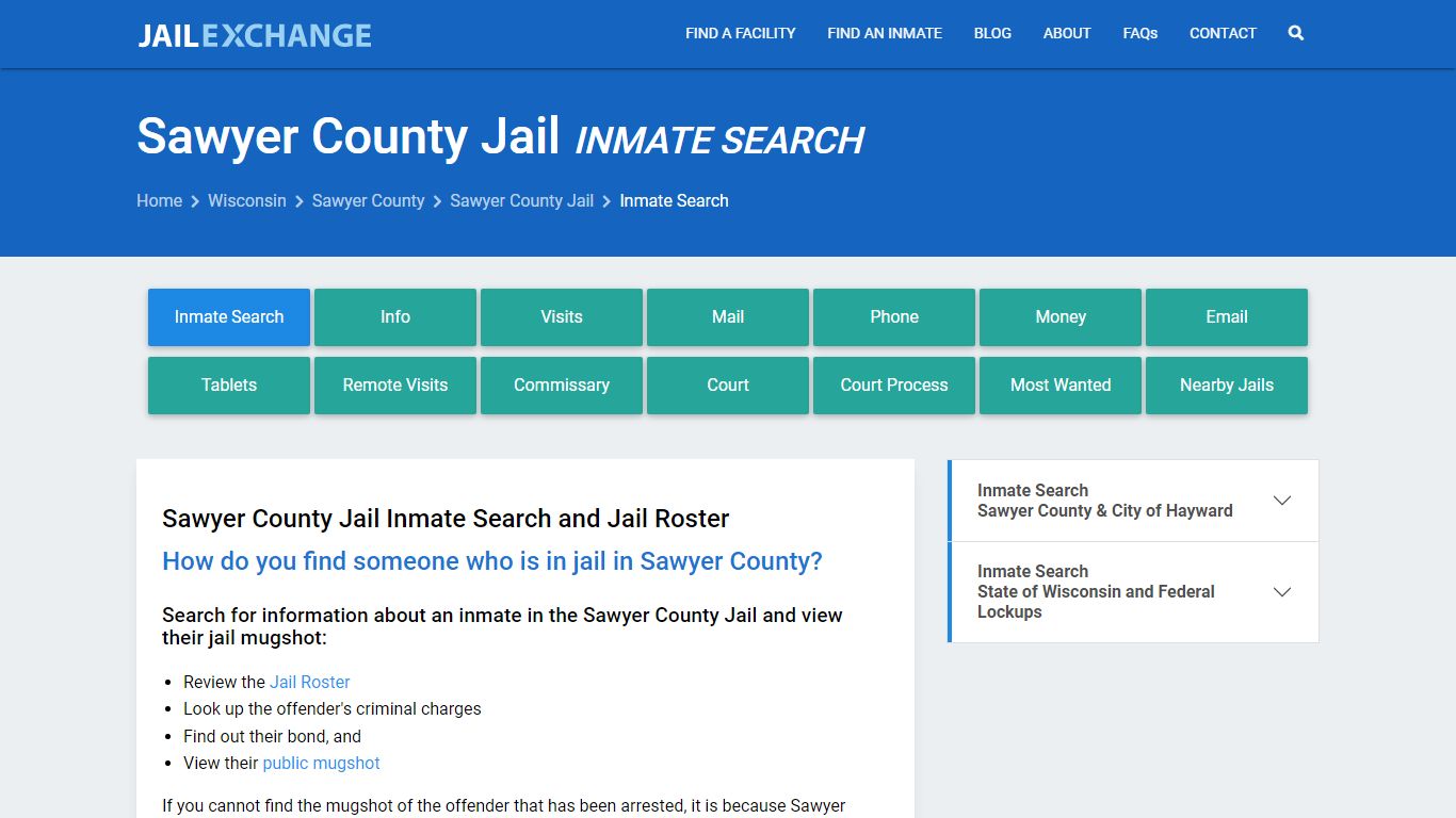 Inmate Search: Roster & Mugshots - Sawyer County Jail, WI