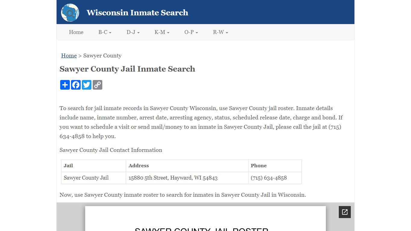 Sawyer County Jail Inmate Search