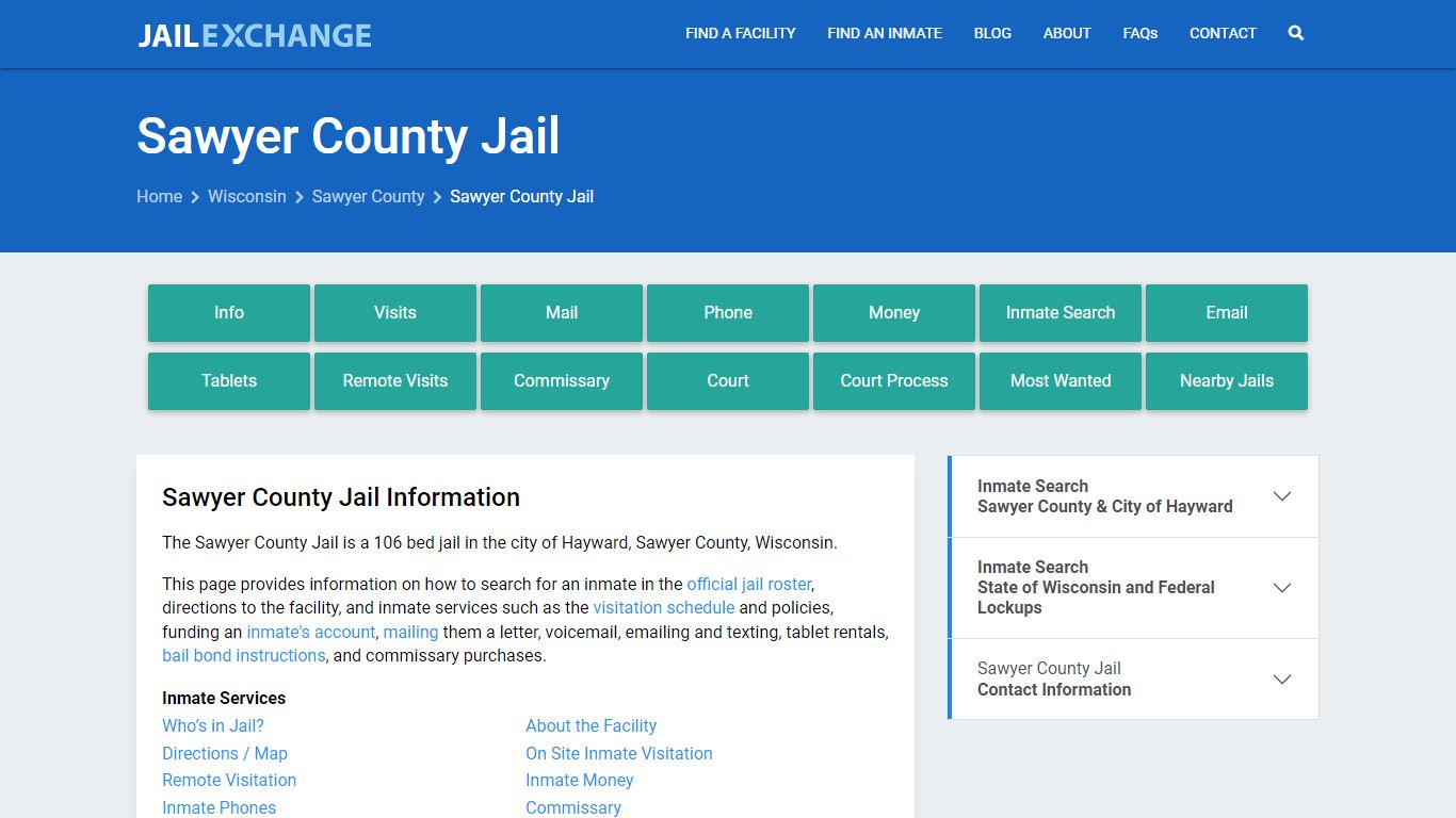 Sawyer County Jail, WI Inmate Search, Information